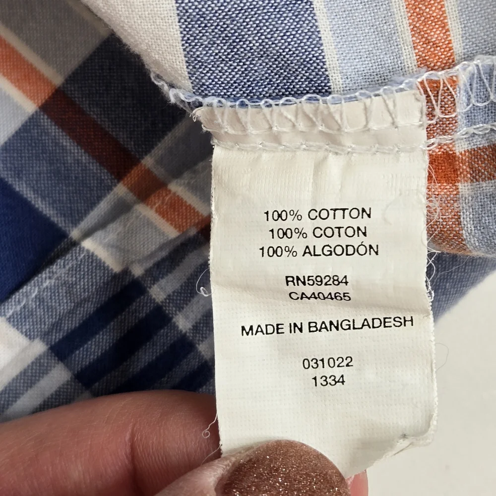 The Children's Place blue and orange plaid button down shirt small 5/6